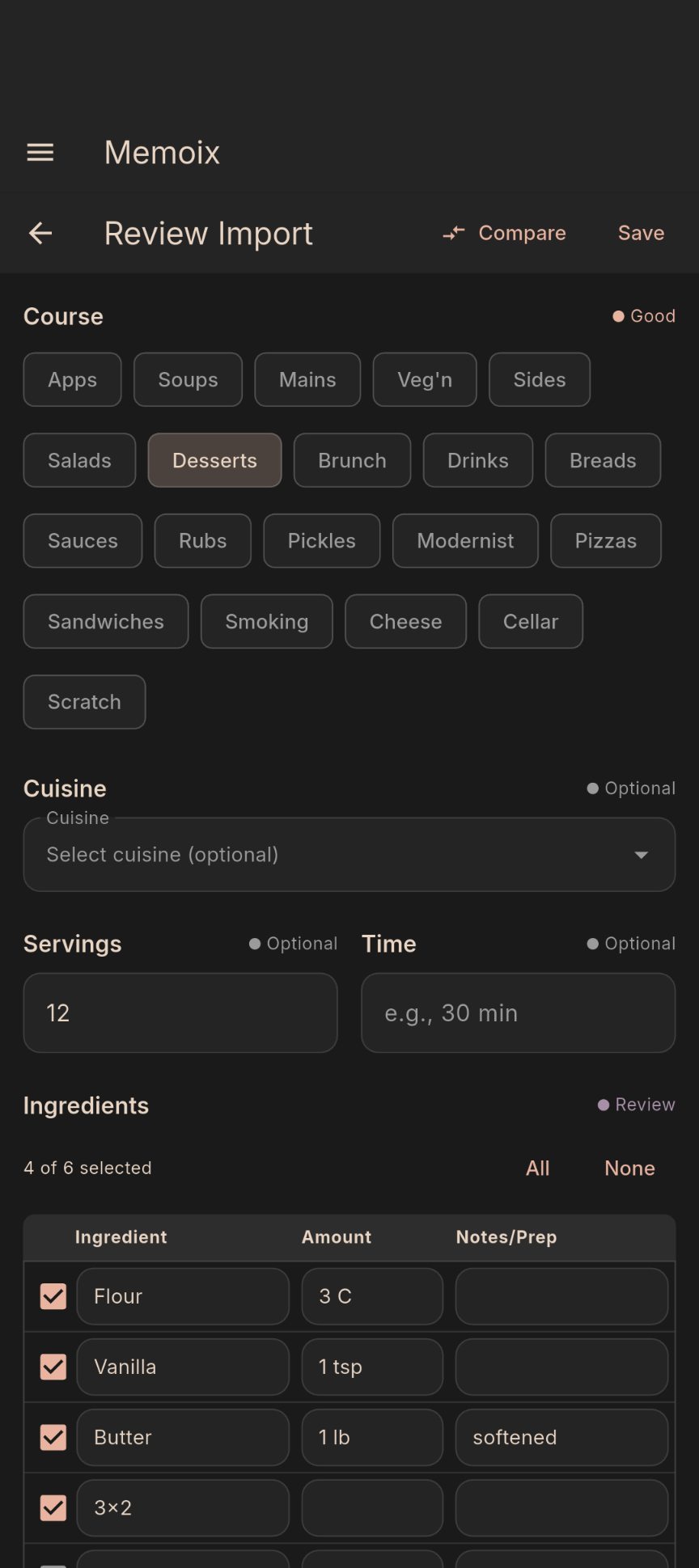 Import review screen