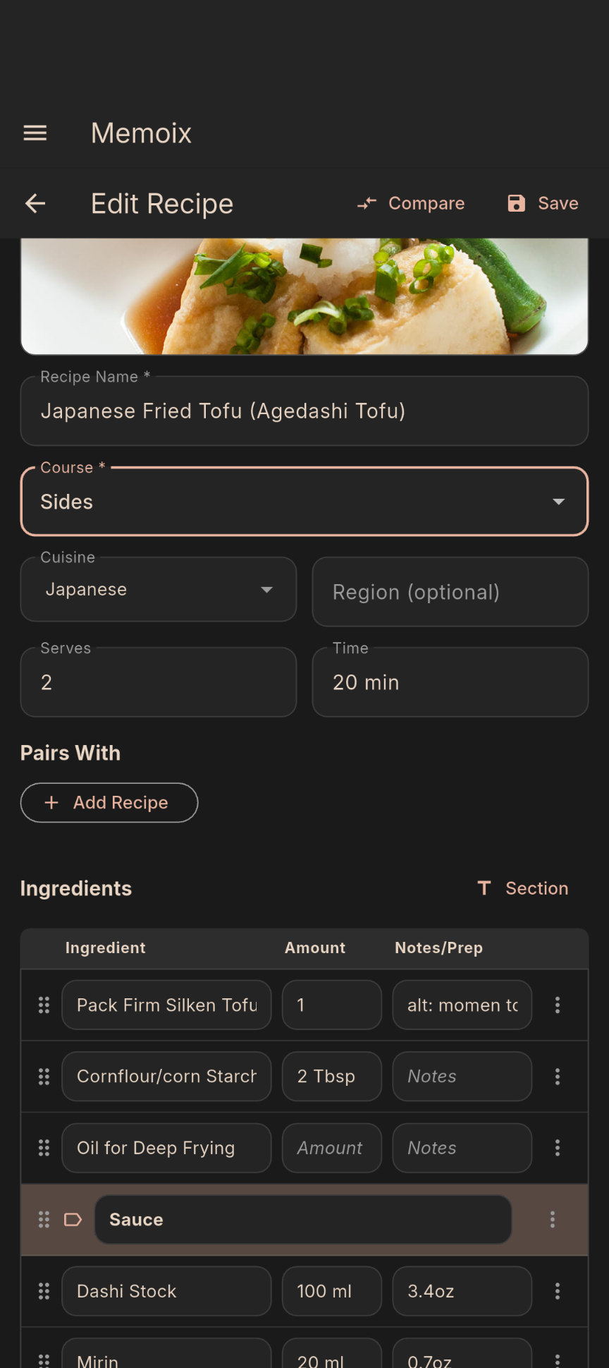 Recipe import review screen