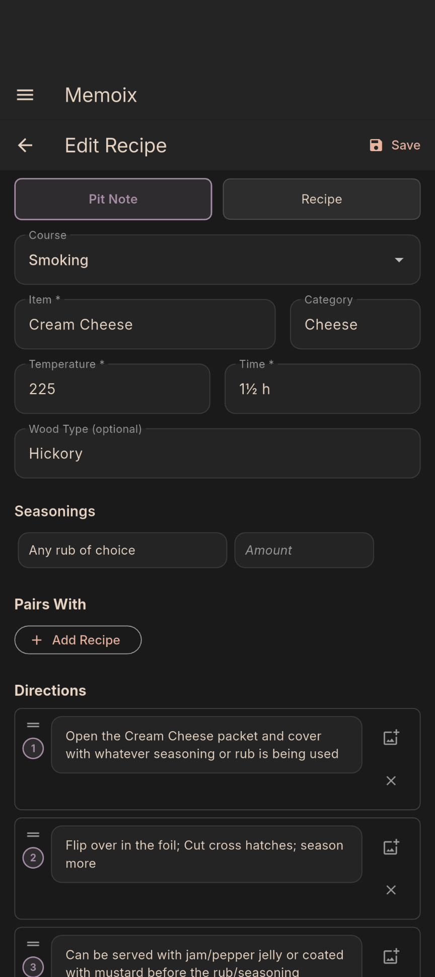 Specialised recipe view